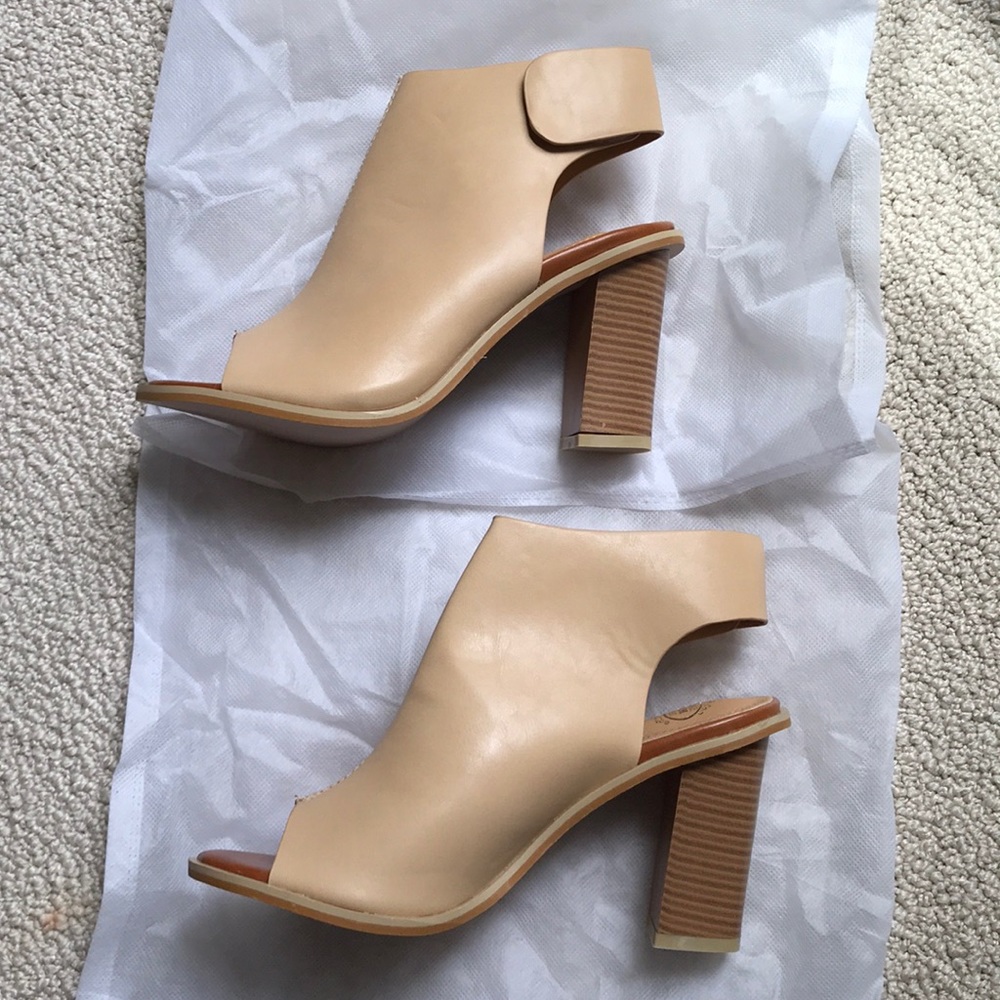 Tan peep toe booties- never worn!